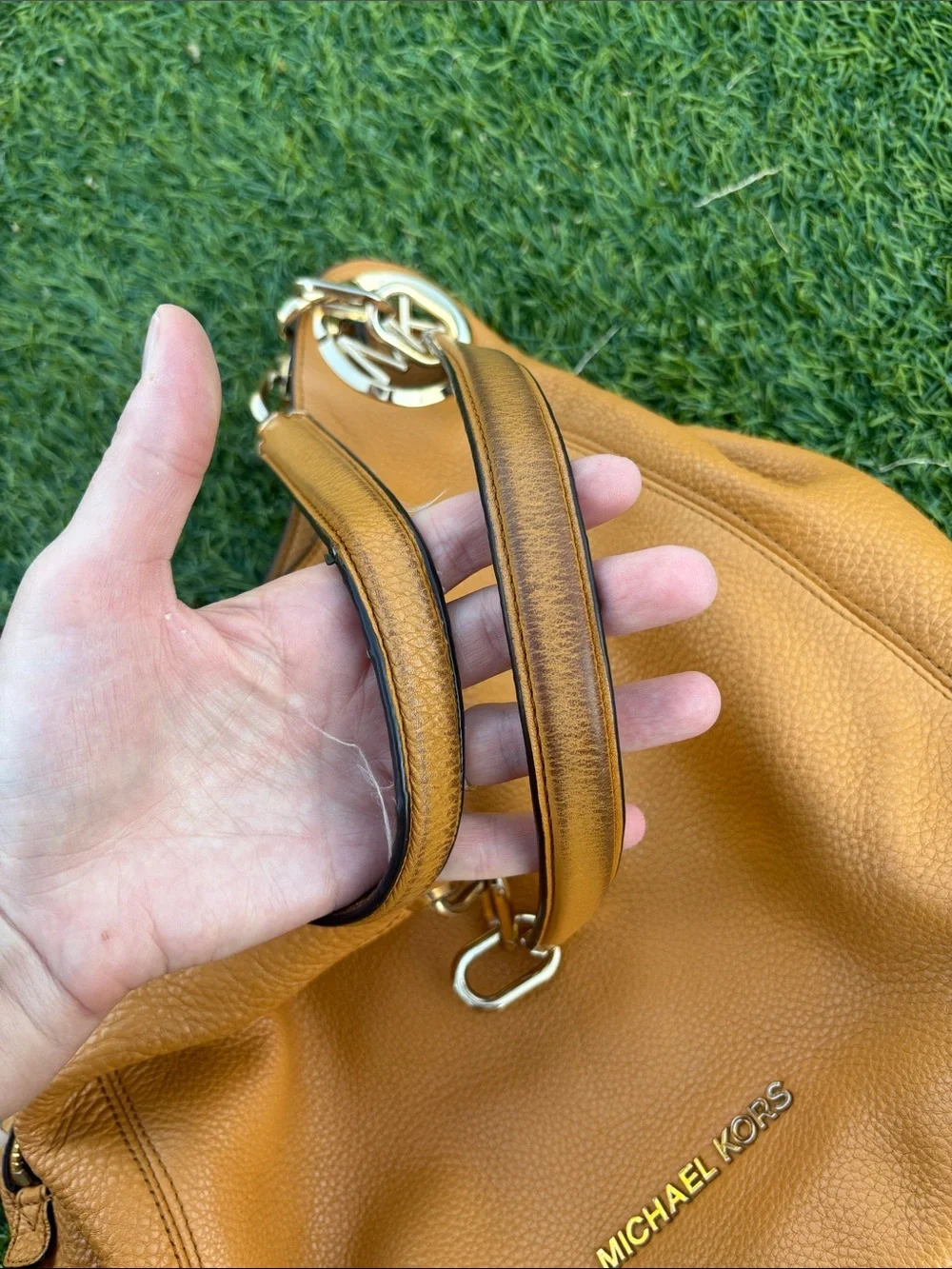 Michael Kors Lillie Large Pebbled Leather Slouchy Hobo Bag Marigold Warm Amber